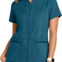 Oakgarden Women's Scrub Top Full Zip up Short Sleeve Nurse Shirts with 2 Zipper Pockets Jackets Lightweight Medical Uniform (Blue, S)