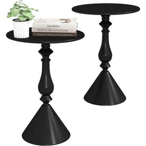 Benkyo Living Room Side Tables Set of 2 Black Round Small End Tables livingroom Sofa End Tables Set of 2 Metal Nightstands Morden Side Table for BedroomBlack