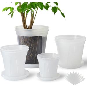 8 pcs 5/6/7/8 inch Large Clear Nursery pots for Plants with Saucers,Thick Plastic Nursery pots for Plants with Drainage Holes for Monstera Plant Live,Ariod,etc, 5/6/7/8 inch with trays