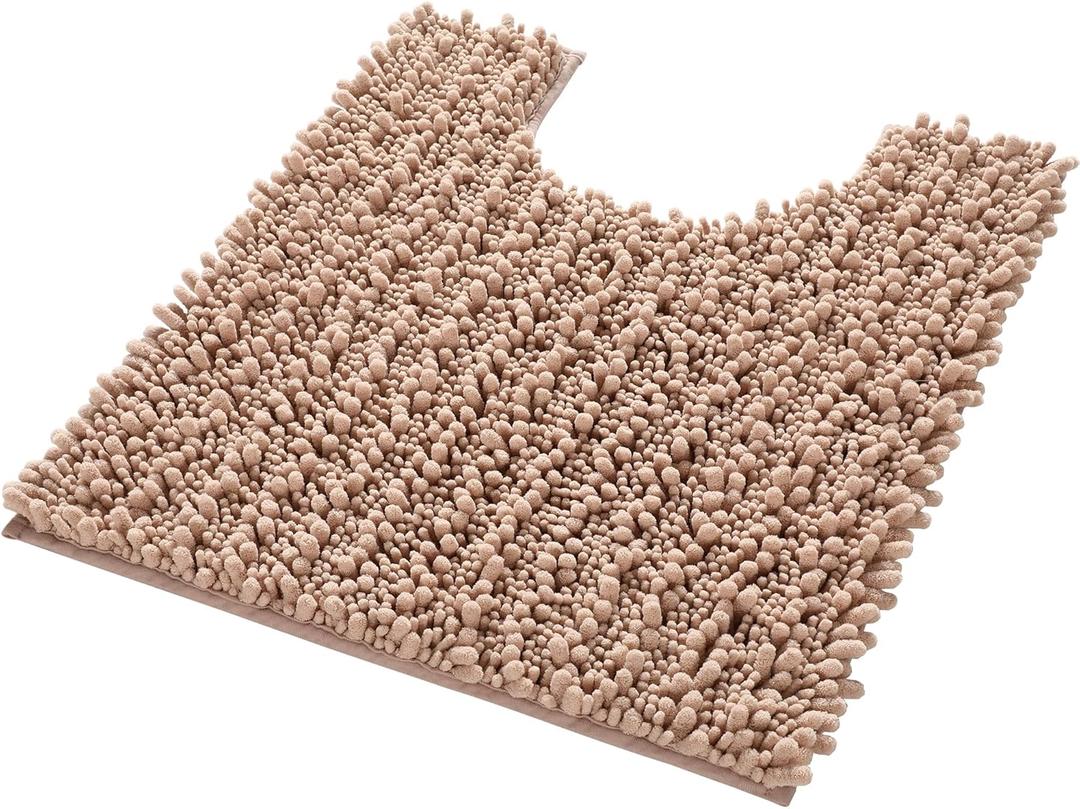 Yimobra Toilet Rug U Shaped Washable 24x20 Inch - Ultra Soft Absorbent Chenille Bath Rugs for Toilet, Quick Dry & Machine Washable, Non Slip Contour Bathroom Mat, Light Brown