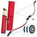 Kids Bow and Arrow Set, 33″ Archery Set Wrapped in Microfiber Leather Wooden Toy Bow and Arrow for Kids 6-8 8-12, 7 Wood Arrows, 3 Feathered Arrows (Rubber Tip), Gifts for Youth Boys Girls, Red
