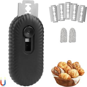 Bread Lame, Retractable Dough Scoring Tool with 5 Double-Edged Razor Blades & Finger Guard, Non-Slip UFO Handle, Sourdough Bread Scorer for Artisan Baking, Ripple Black
