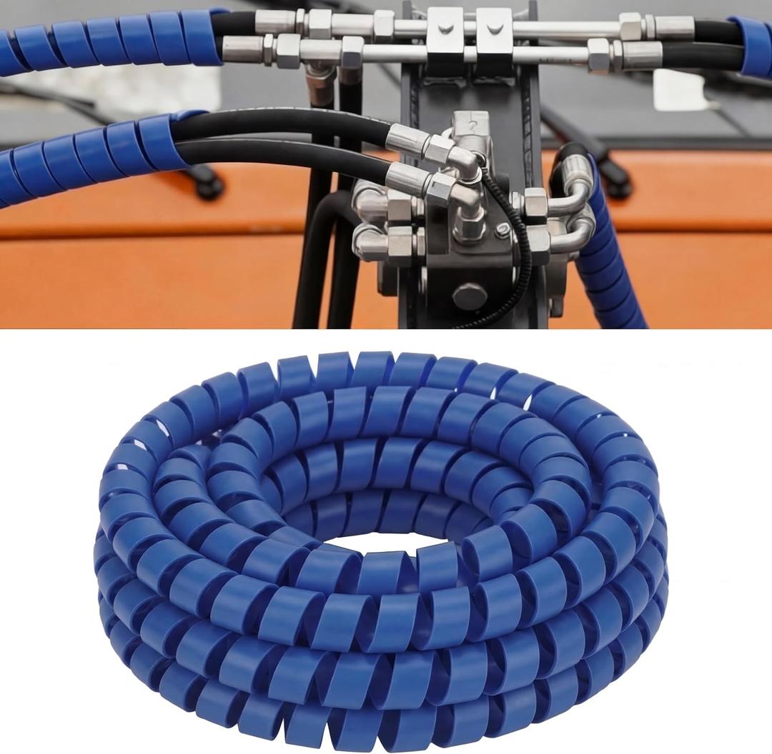 Pangda 25Ft Spiral Wrap Hose Cable Protector 3/4 Inch Heavy Duty Hydraulic Hose Wrap Protector Sleeve, Blue Abrasion Resistant Spiral Tubing for Hydraulic Hoses, Electrical Wires, Automotive