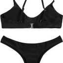 SherryDC Women's Solid Scoop Neck Push Up Padded Brazilian Thong Bikini Swimsuit Bathing Suit (Black, S)