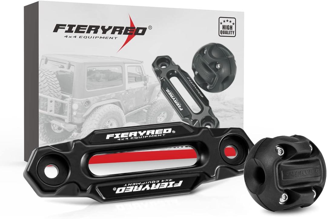 FIERYRED Winch Hawse Fairlead with Winch Cable Hook Stopper Kit,4-7/8 Inch Bolt Pattern Aluminum Fairlead for Synthetic Rope,Suitable for 3500-4500LBS ATV/UTV Winch