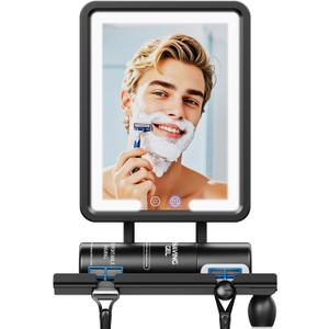 Heated Shower Mirror Fogless for Shaving (Gen 3) - 3 Colors Stepless Dimmable Lights, Anti-Fog Shaving Mirror with Razor Holder, No-Drilling, Removable - Black
