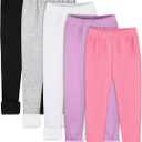 Resinta 5 Pack Girls Fleece Lined Leggings Winter Warm Soft Thermal Pants Full Length Multipack for Kids Cold Weather (8-10 Years, Black, Grey, White, Peach Pink, Purple)