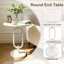Lightdot White Round Side Table Modern End Table Stable Small Sofa Side Table with Heavy Duty Metal Base Integrated Accent Coffee Table Easy Assemble Nightstand for Living Room Bedroom