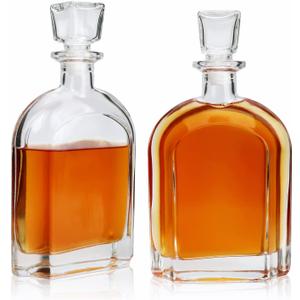 Whiskey Decanter with Glass Stopper-Whiskey Glass Bottle with Airtight Geometric Stopper for Wine, Bourbon, Brandy, Liquor, Tequila, Liquor Decanter for Men 2 Pack