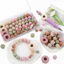 82Pcs 12mm 14mm 15mm Silicone Beads for Keychain Making, 10mm Rondelle Rhinestone Spacer Print Hexagon Round Camel Navajo Matcha Blush Sunflower Silicone Focal Beads for Pens