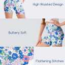 Girls 4'' High Waisted Biker Shorts, Stretchy Athletic Running Workout Shorts for Teen Kids (X-Large, Blue Floral)