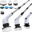 Electric Spin Scrubber Upgraded Battery with Extra-Long Runtime, IPX7 Waterproof Power Cleaner with 7 Brush Heads, 2 Speeds Adjustable Long Handle for Bathroom, Floor, Shower (Light Gray Maroon)