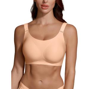 Jelly Wireless Push Up Bra for Women, Seamless Deep V Mesh Bralette, Comfortable Supportive T Shirt Bra No Wire (Beige, XXXL)