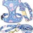 Beirui Cute Girl Dog Collars, Harnesses & Leashes Set - Adjustable Dog Collar and Leash Set with Flower - Soft Mesh Dog Vest Harness for Puppies Small Medium Dogs (Purple,S)