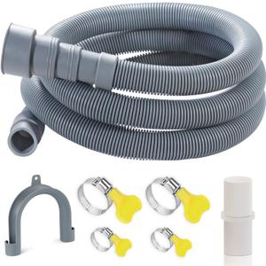 20-Ft Washing Machine Drain Hose Universal, Flexible Dishwasher & Washer Drain Hose Extension with 4 Clamps & 1 U-Bend Holder