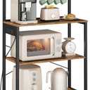 VASAGLE Kitchen Bakers Rack with Power Outlet, Coffee Bar 4-Tier with 8 S Hooks, Microwave Stand, Adjustable Shelf, 15.7 x 31.5 x 55.1 Inches, Rustic Brown and Ink Black UKKS029KD01