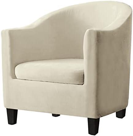 SHENGYIJING 2 Piece Velvet Tub Chair Covers for Armchairs,Spandex Tub Chair Slipcovers,Stretch Tub Chair Slipcover Furniture Protector Cover Sofa Slipcover for Tub Chair (Beige, 1)