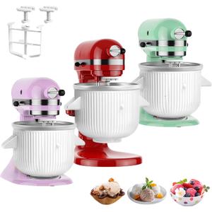 GuanQiao Ice Cream Maker Attachment: For KitchenAid Stand Mixer, Fits 4.5/5QT/6QT/7QT Models. 2 Quart Capacity, Makes Frozen Yogurt & Gelato