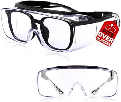 MORK&SUKY Safety Glasses Fit Over Prescription Eyeglasses, ANSI Z87 Certified,Anti-Fog Eye Protection for Men and Women.