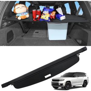 Sze Cargo Cover for Jeep Grand Cherokee L 2021-2024 2025 (3 Row,WL) Accessories Retractable Trunk Cover Black Rear Trunk Security Cover Shielding Shade Waterproof-New Upgrade