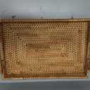 Rattan Serving Tray with Handles, Rectangular Wicker Basket Tray, Hand Woven Flat Basket for Coffee Table Dinning Room Bathroom (17 x 11.4 x 1.8 inch)