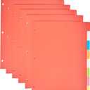 Amazon Basics 8-Tab Plastic Binder Dividers with Multicolor Tab Labels for 3 Ring Binder, Letter Size, 48 Sets