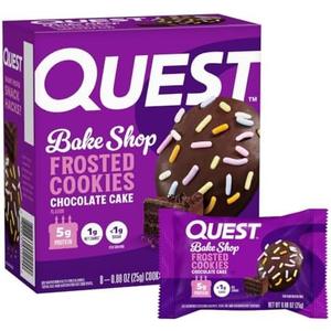 Quest Nutrition Frosted Protein Cookies, Chocolate Cake, 1g Sugar, 11g Protein, 2g Net Carbs, Gluten Free, 8 Cookies, Set of 2, BBD:02/20/2026