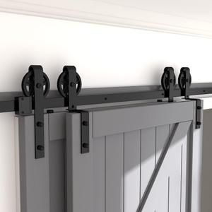 skysen 8FT Heavy Duty Sliding Barn Door Hardware Single Track Bypass Double Door Kit Black(Bypass Big Spoke Wheel-1)