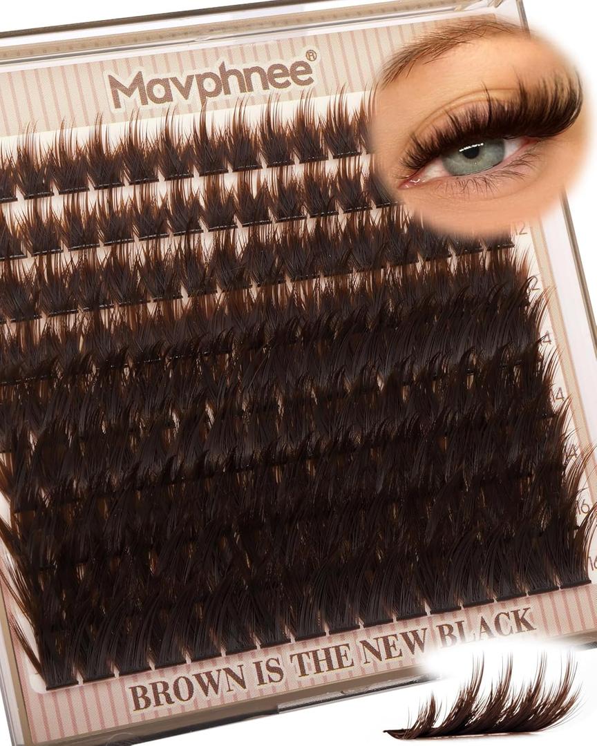 Brown Lash Clutsers Wispy Cluster Eyelash Extensions Fluffy Individual Lashes Natural Cluster Lashes Dark Brown Lash Extensions Fairy Lash Spikes Extension Soft Vibe Look (144Pcs CC Curve 10-16MM)