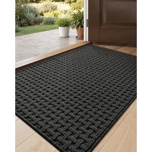 Front Door Mat Entrance Dirt Trapper, 50cm x 75cm  Washable Non-Slip Mats Inside Entryway Low Profile, Stain Resistant Absorbent Welcome Entry Doormat for House Floor Back Home, Black Mixed Grey 2pcs
