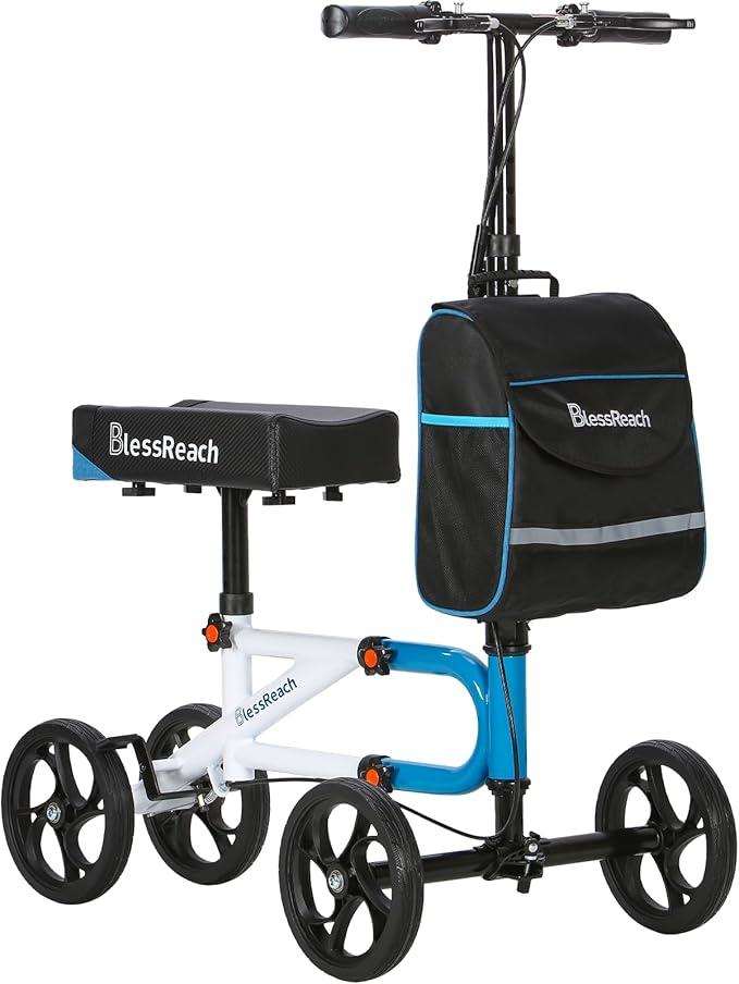 Economy Knee Scooter Steerable Knee Walker for Foot Injuries Compact Crutch Alternative with Dual Braking System (Blue)