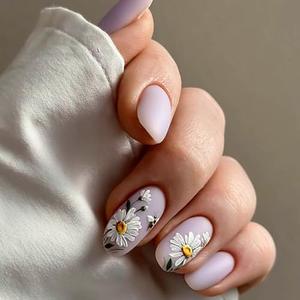 Almond Press on Nails Long Fake Nails Blue French Tip False Nails with Rhinestones Designs White Heart Glue on Nails Glitter Acrylic Artificial Nails Natural Stick on Nails for Women 24Pcs (New Almond Style 1)