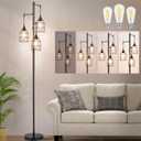 Sucolite 70" Dimmable Floor Lamp for Living Room, Industrial 3-Light Tree Floor Lamp Black with Cages, Farmhouse Rustic Tall Standing Lamp Floor Lighting for Bedroom Office, 3 Free LED Edison Bulbs
