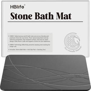 HBlife 23.5" X 15" Stone Bath Mat, Quick Dry Bath Mats for Bathroom, Non Slip Bathroom Floor Mat, Modernized Magic Mat for Bathroom&Kitchen, Charcoal Grey