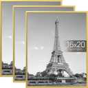 upsimples 16x20 Picture Frame Gold 3 Pack, Scratch-Proof Poster Frames 16 x 20 for Photo Gallery - Slide-In Strips, Horizontal or Vertical Wall Mounting