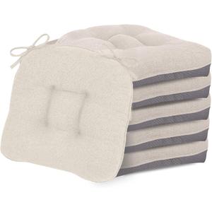 D-Shaped Chair Cushions, 4" Thick Dining Chair Pads Machine-Washable, Seat Cushions for Chair 18" x 18", Set of 6 18-Beige-6, 18" x 18"- 6 pack
