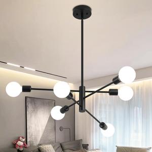 Sputnik Chandelier, Black Modern Industrial Chandeliers 6-Light, Mid-Century Ceiling Lighting Fixture for Living Room, Kitchen, Bedroom, Dining Room, Farmhouse