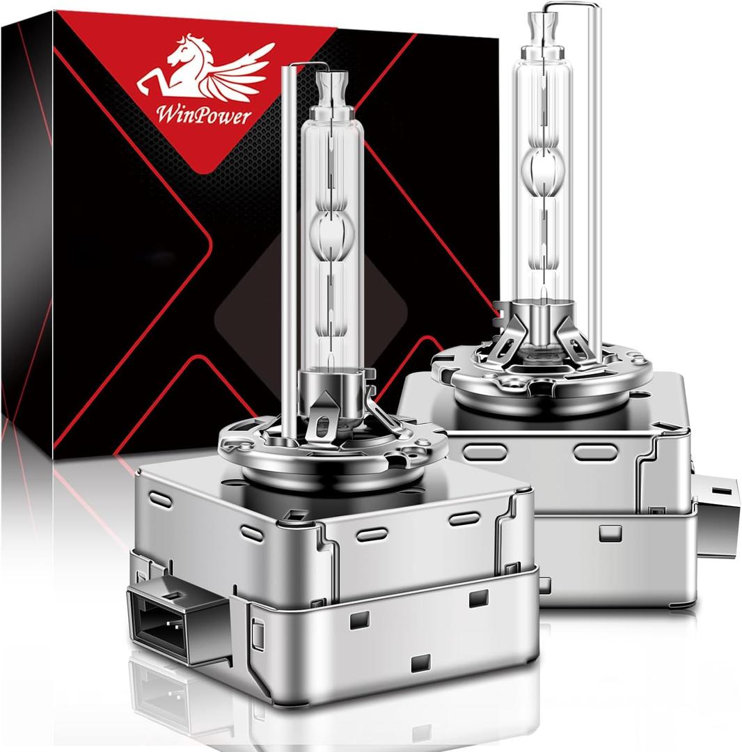 WinPower D1S Xenon HID Headlight Bulb, 6000K Cool White 35W Metal Stents Base High Low Beam Replacement Lights, Pack of 2