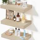 Floating Shelves, Oak Wooden Set of 3 Wall Mounted Bathroom Shelves Over Toilet, Modern Small Hanging Shelves for Bedroom Living Room Kitchen Farmhouse Home Decor, 12" x 7" x 1.5"