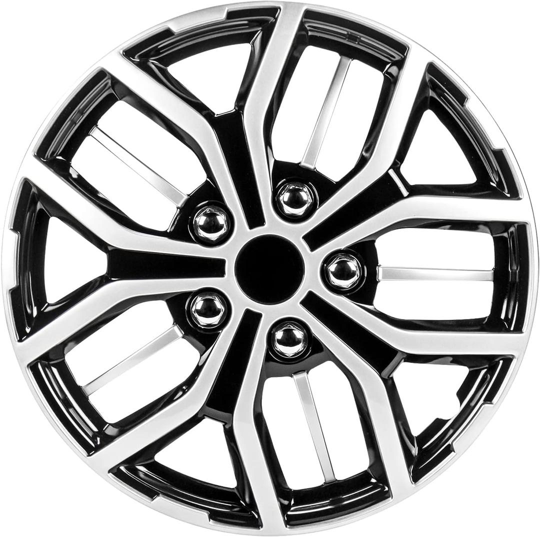 Pilot Automotive WH142-16S-B 16 Inch Super Sport Black & Silver Universal Hubcap Wheel Covers For Cars - Set Of 4 - Fits Most Cars