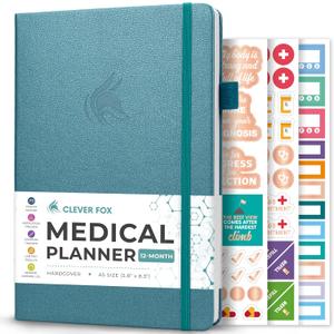 Clever Fox Compact A5 Medical Planner 12-Month  Medical Notebook, Health Diary, Wellness Journal to Track Health 12 Months (Aquamarine)