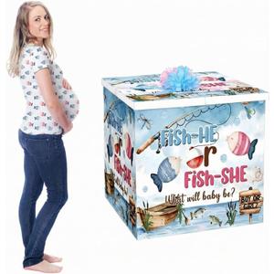 AmazingSpark 28in Giant Gender Reveal Gift Box with Lid Kit Oversized Gender Reveal Balloon Box Large Pull Bows for Baby Shower Birthday Party Decor(Fishing), 1 count
