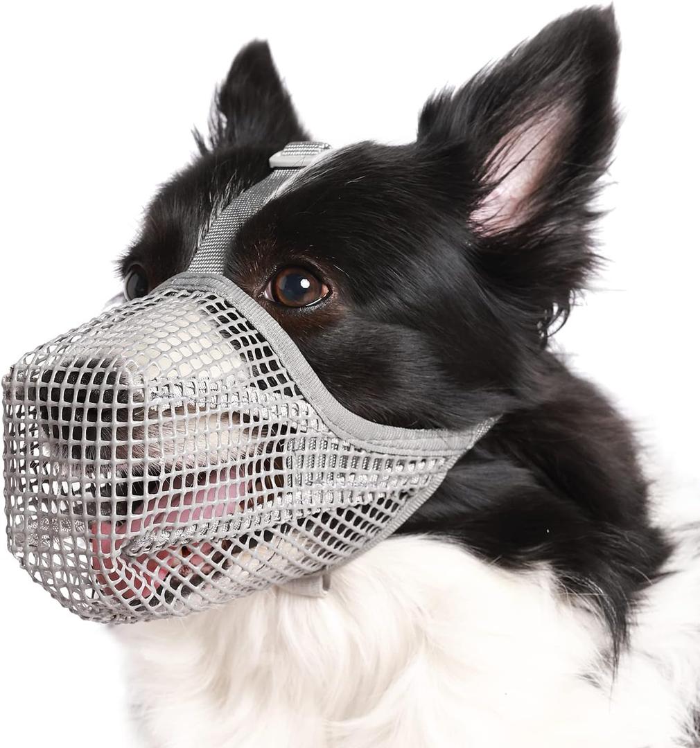 Crazy Felix Dog Muzzle, Soft Mesh Muzzle for Dogs Labrador German Shepherd, Breathable Adjustable Mouth Guard for Biting Chewing Scavenging, Allows Panting and Drinking(Grey, M) 