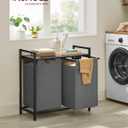 VASAGLE Laundry Hamper, Laundry Basket, Laundry Sorter with 2 Pull-Out and Removable Bags, Shelf, Metal Frame, 2 x 12.1 Gallons (46 L), 28.8 x 13 x 28.4 Inches, Slate Gray and Rustic Brown UBLH201G01, 2 Bags - 92 L