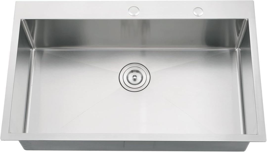 33x19 Drop in Kitchen Sink, 33 Inch Kitchen Sink Drop In Stainless Steel Sink Top Mount 16 Gauge Single Bowl Deep Basin with Drain Strainer, 33"x19"x10"