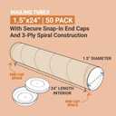 BOX USA Cardboard Tubes with Caps, 24"L x 1.5"W x 1.5"H, Pack of 50 | Poster Tube for Mailing and Storage of Blueprints, Artwork, Crafts, Long Art Holder, 24 inches