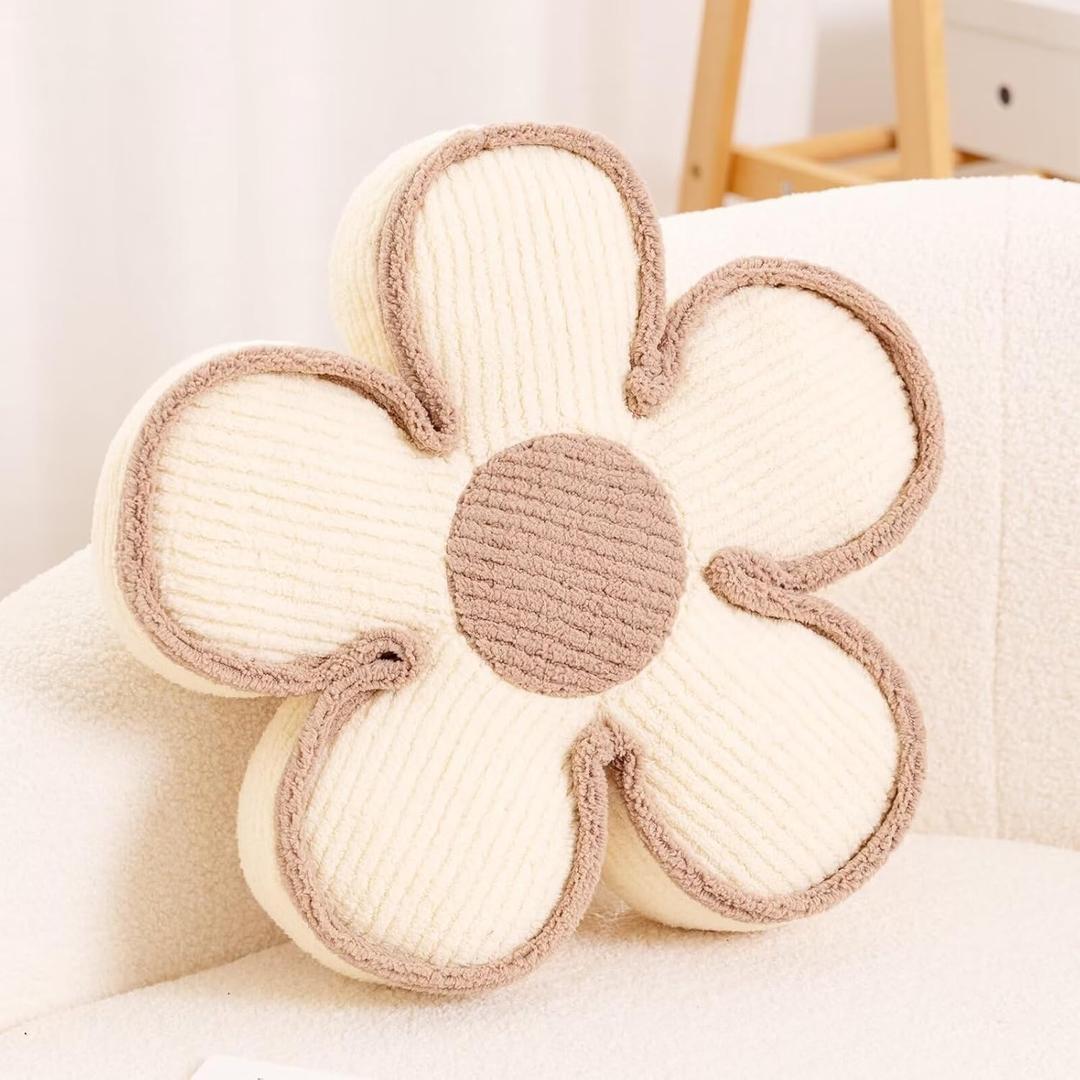 Flower Pillow, Soft Shaped Floor Cushion, Decorative Throw Pillow, Seating Cushion, Plush Room Decor Pillows for Sofa Couch Bed (13.7 Inch, Ivory)