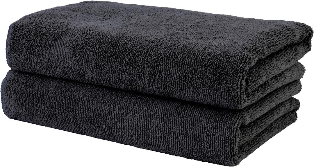 POLYTE Professional Quick Dry Lint Free Microfiber Hair Drying Salon Towel, 20 x 40 in, 2 Pack (Black)