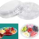 mwellewm 10 Pcs Round Plastic Appetizer Tray with Lid - Divided Serving Tray, Disposable Food Storage Trays Containers, Tray Storage, Kids Snack, Fruit Platter Vegetable Trays for Party and Buffet, 13.7 X 13.7 X 2 Inch