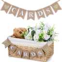 Yaomiao Mini Cards Sign Banner for Card Box Wedding Themed Hanging Banner Decor Party Decoration for Birthday for Basket Table Greeting Photo Props Table Decor, Basket Not Included(Classic,Linen)
